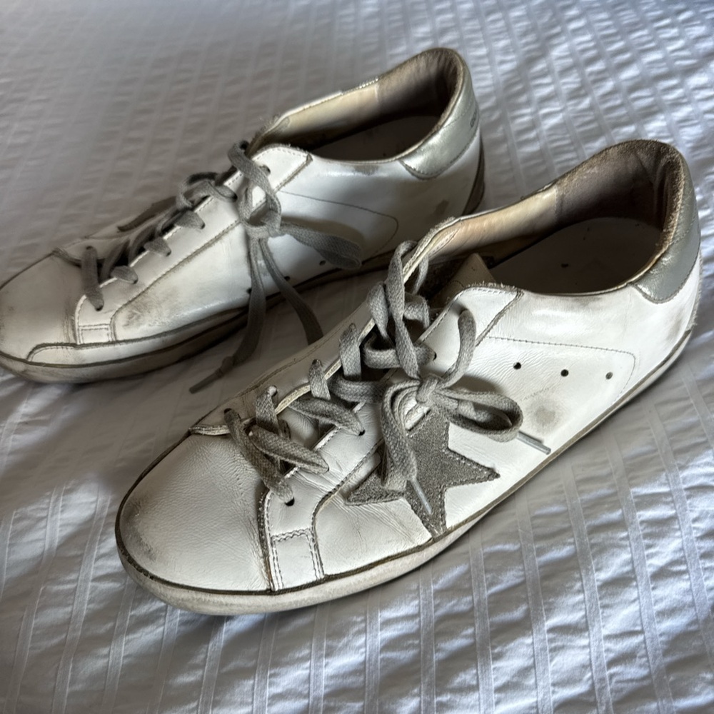 Golden Goose White and Gray Star Sneakers